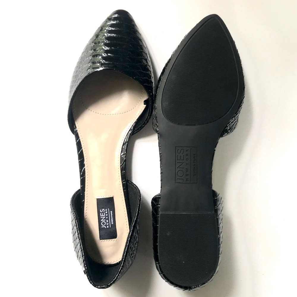 JONES NEW YORK Croc Point-Toe Flats Black 9.5 New - Picture 4 of 6